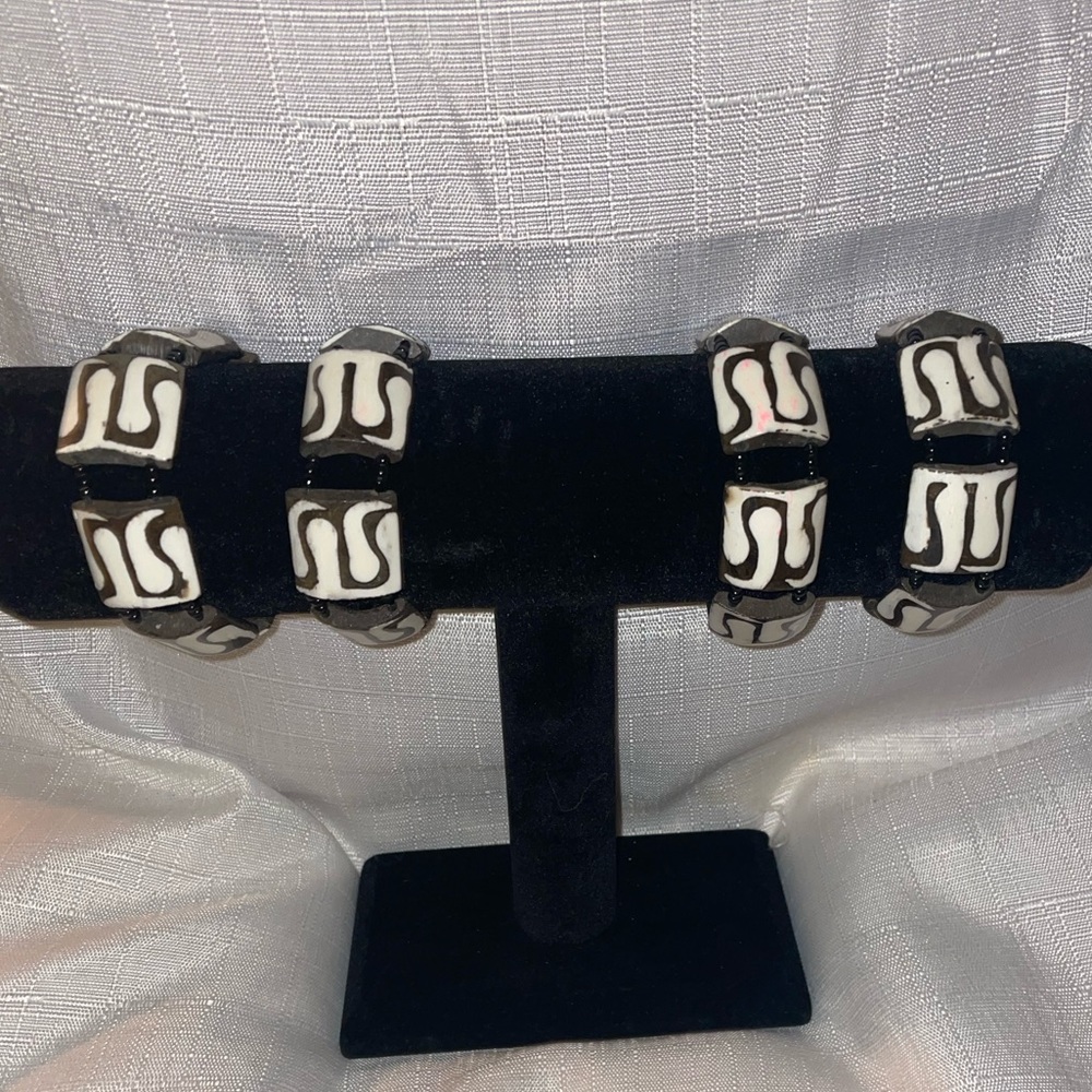 Handcrafted Geometric Wooden Beaded Cuff Bracelet